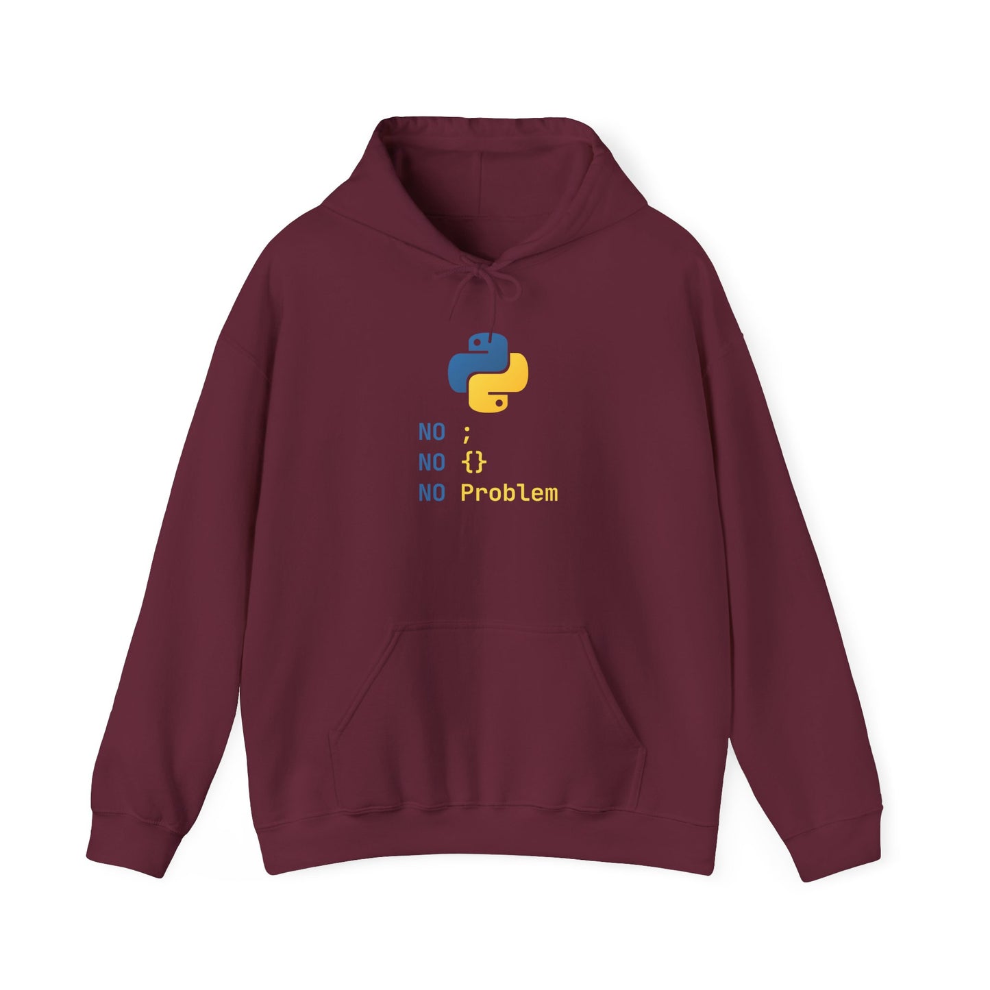 Python Programmer's Hoodie - No ; No () No Problem, Gift for Tech Lovers, Coder, CS Guy