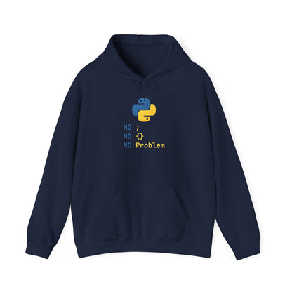 Python Programmer's Hoodie - No ; No () No Problem, Gift for Tech Lovers, Coder, CS Guy